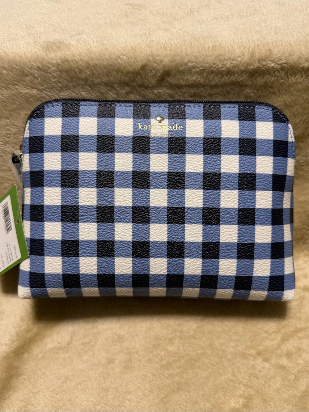 kate spade Blue and White Gingham Cosmetic Pouch